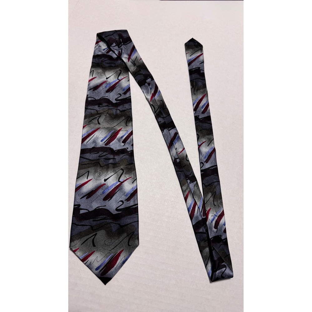 J Garcia Mens Silk Tie Happy Birthday Collection Eighteen Abstract Grey Red 1996